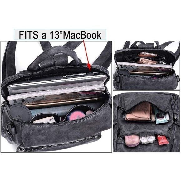 LMI Fashion Leather backpack-1Gray main image 5